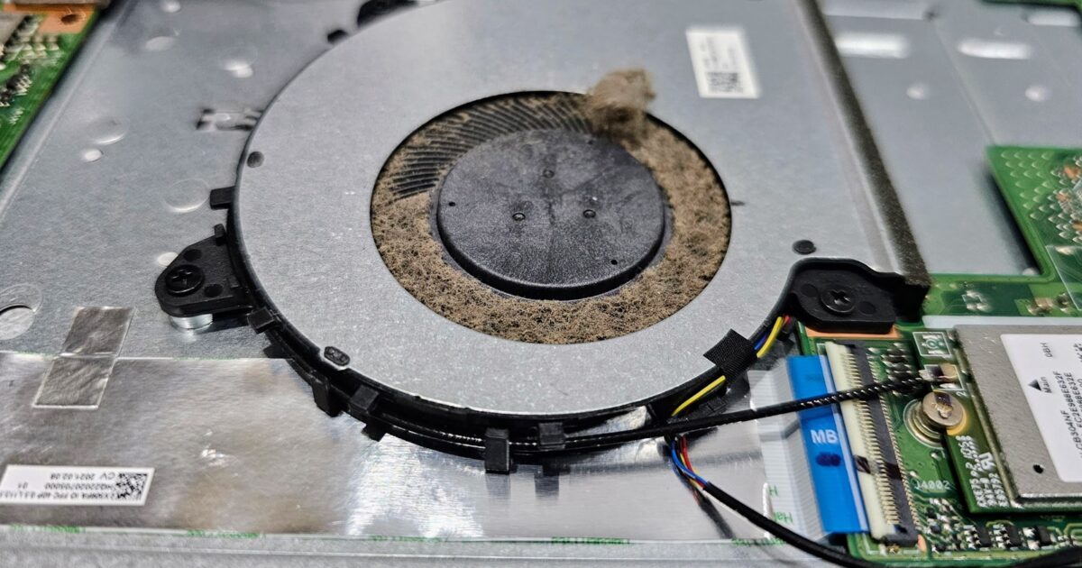A dusty laptop cooling fan.