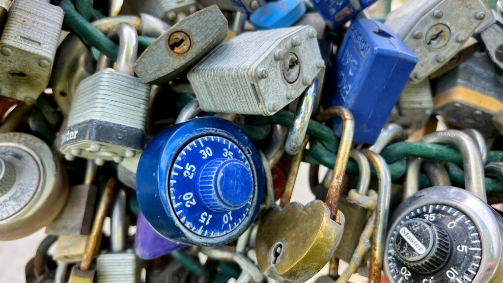 Collection of padlocks and combination locks.