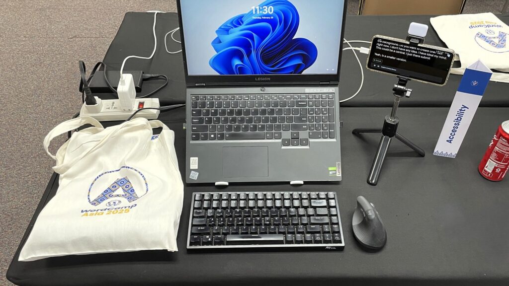 Photo of my workplace setup at WordCamp Asia 2025.